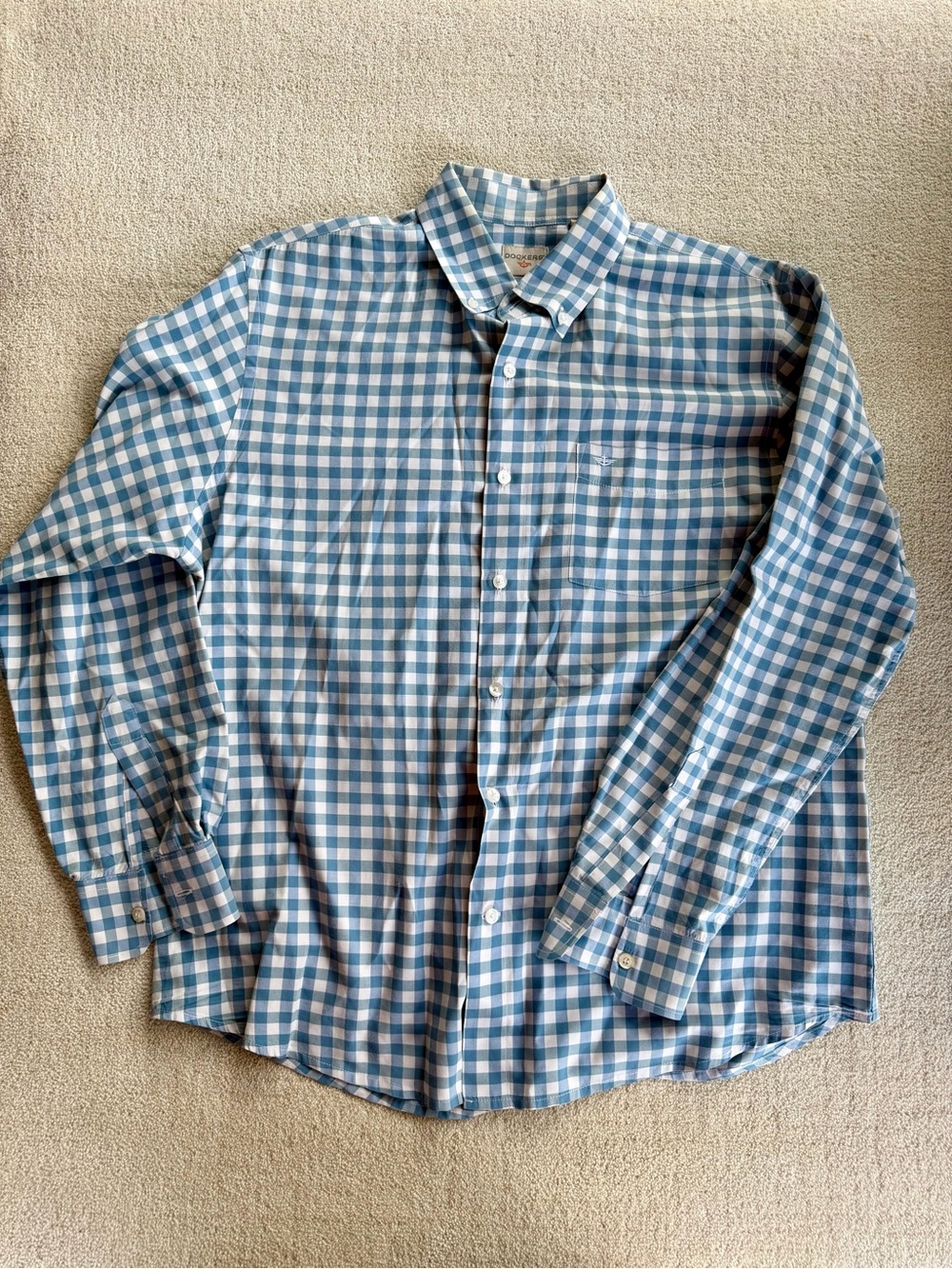 Dockers Men's Blue and White Gingham Button-Down Shirt